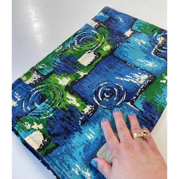 Vintage 70s throw pillow sham, blue green abstract decorative pillow cover - Picture 3 of 9